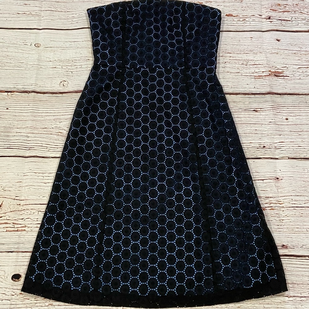 Helen Wang NYC Black Eyelet Lace Strapless Dress Sz 6